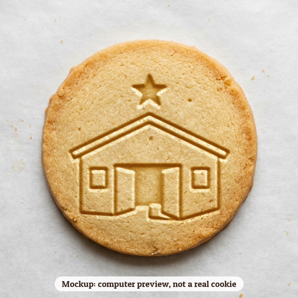 Nativity Stable cookie stamp - cookie mockup, a computer preview, not a real cookie
