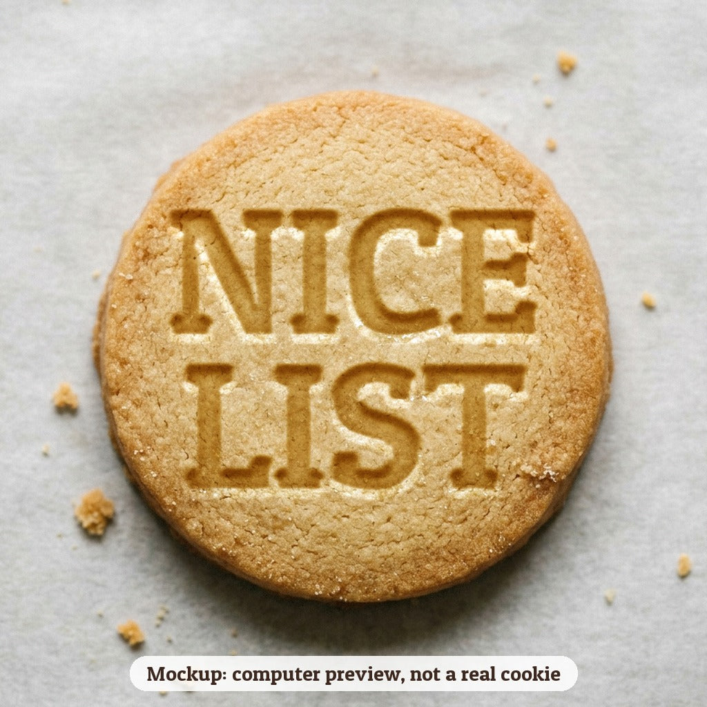 Nice List cookie stamp - cookie mockup, a computer preview, not a real cookie