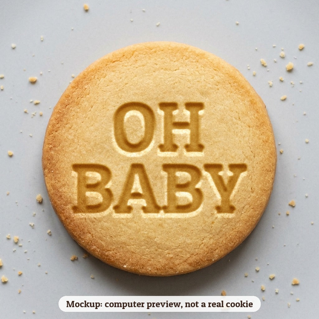 Oh Baby cookie stamp - cookie mockup, a computer preview, not a real cookie