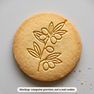 Olive Branch cookie stamp - cookie mockup, a computer preview, not a real cookie