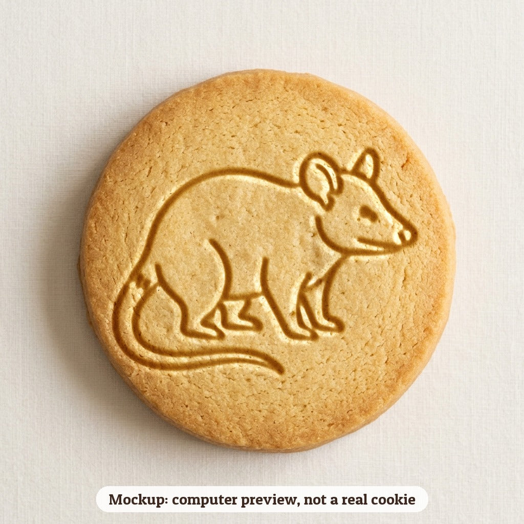 Opossum cookie stamp - cookie mockup, a computer preview, not a real cookie