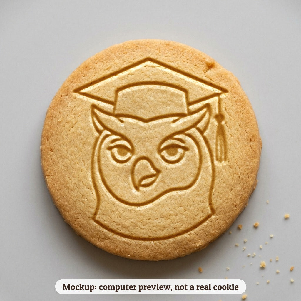 Owl with a Cap cookie stamp - cookie mockup, a computer preview, not a real cookie