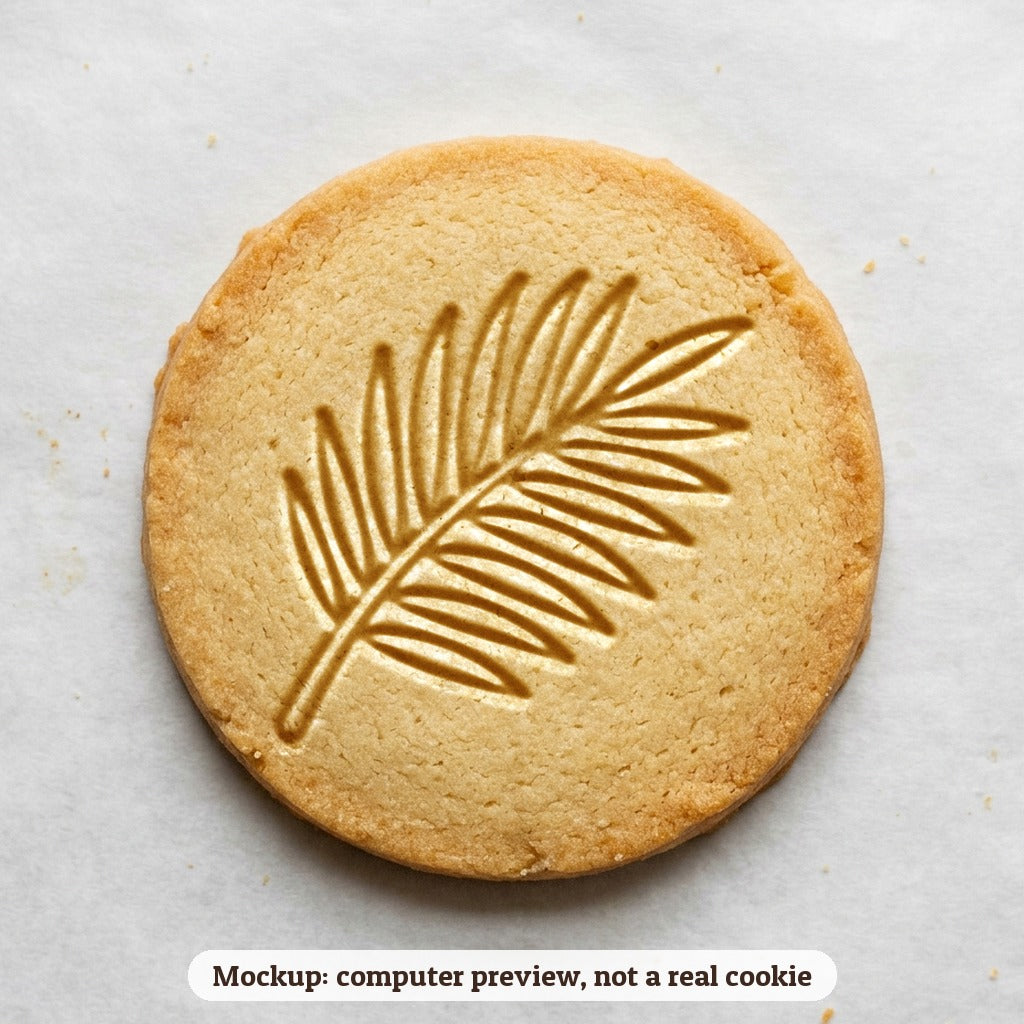 Palm Branch cookie stamp - cookie mockup, a computer preview, not a real cookie