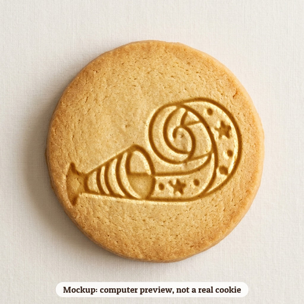 Party Horn cookie stamp - cookie mockup, a computer preview, not a real cookie