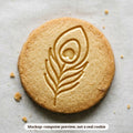 Peacock Feather cookie stamp - cookie mockup, a computer preview, not a real cookie