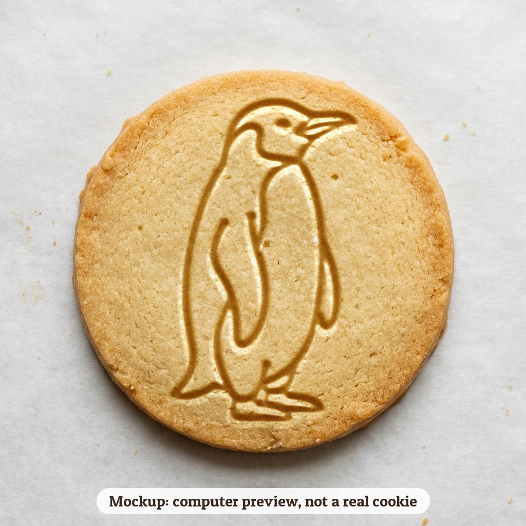 Penguin cookie stamp - cookie mockup, a computer preview, not a real cookie