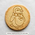 Penguin in a Scarf cookie stamp - cookie mockup, a computer preview, not a real cookie