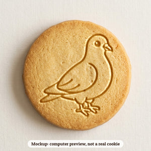 Pigeon cookie stamp - cookie mockup, a computer preview, not a real cookie