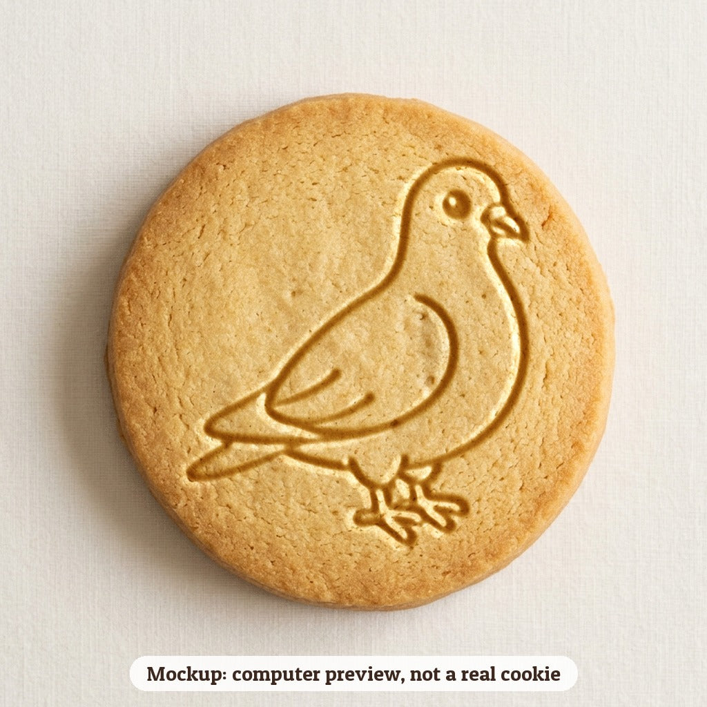 Pigeon cookie stamp - cookie mockup, a computer preview, not a real cookie