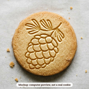 Pinecone and Pine cookie stamp - cookie mockup, a computer preview, not a real cookie