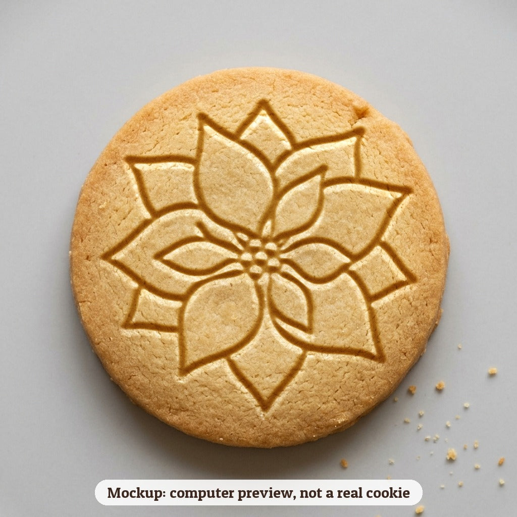 Poinsettia cookie stamp - cookie mockup, a computer preview, not a real cookie