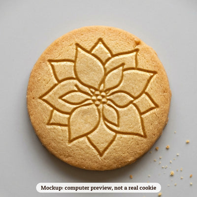 Poinsettia cookie stamp - cookie mockup, a computer preview, not a real cookie