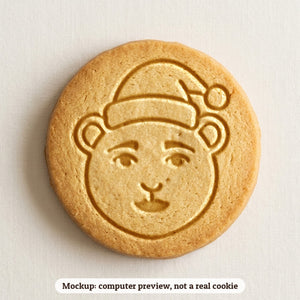 Polar Bear in a Santa Hat cookie stamp - cookie mockup, a computer preview, not a real cookie