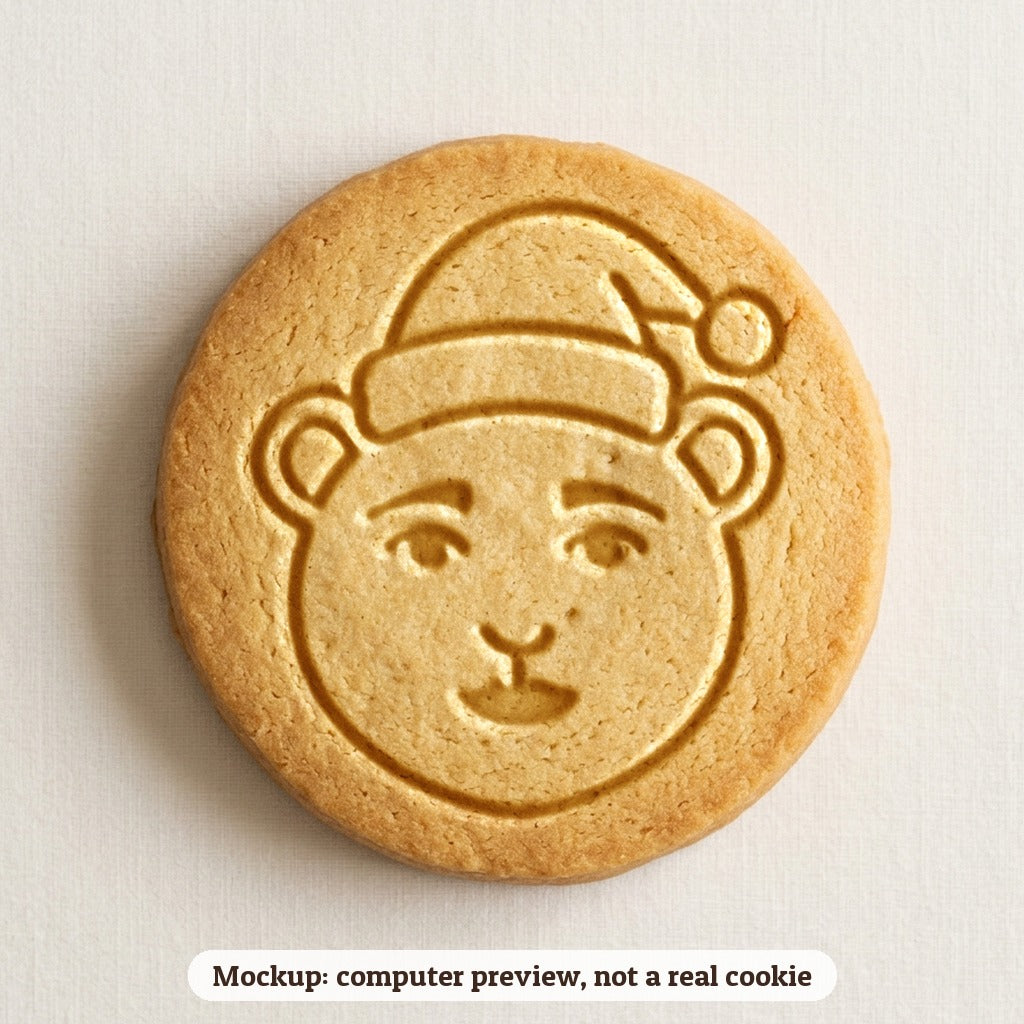 Polar Bear in a Santa Hat cookie stamp - cookie mockup, a computer preview, not a real cookie