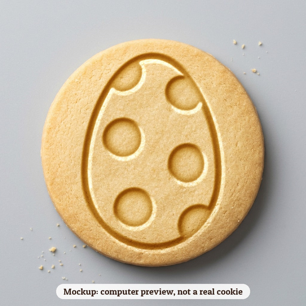 Polka Dot Egg cookie stamp - cookie mockup, a computer preview, not a real cookie