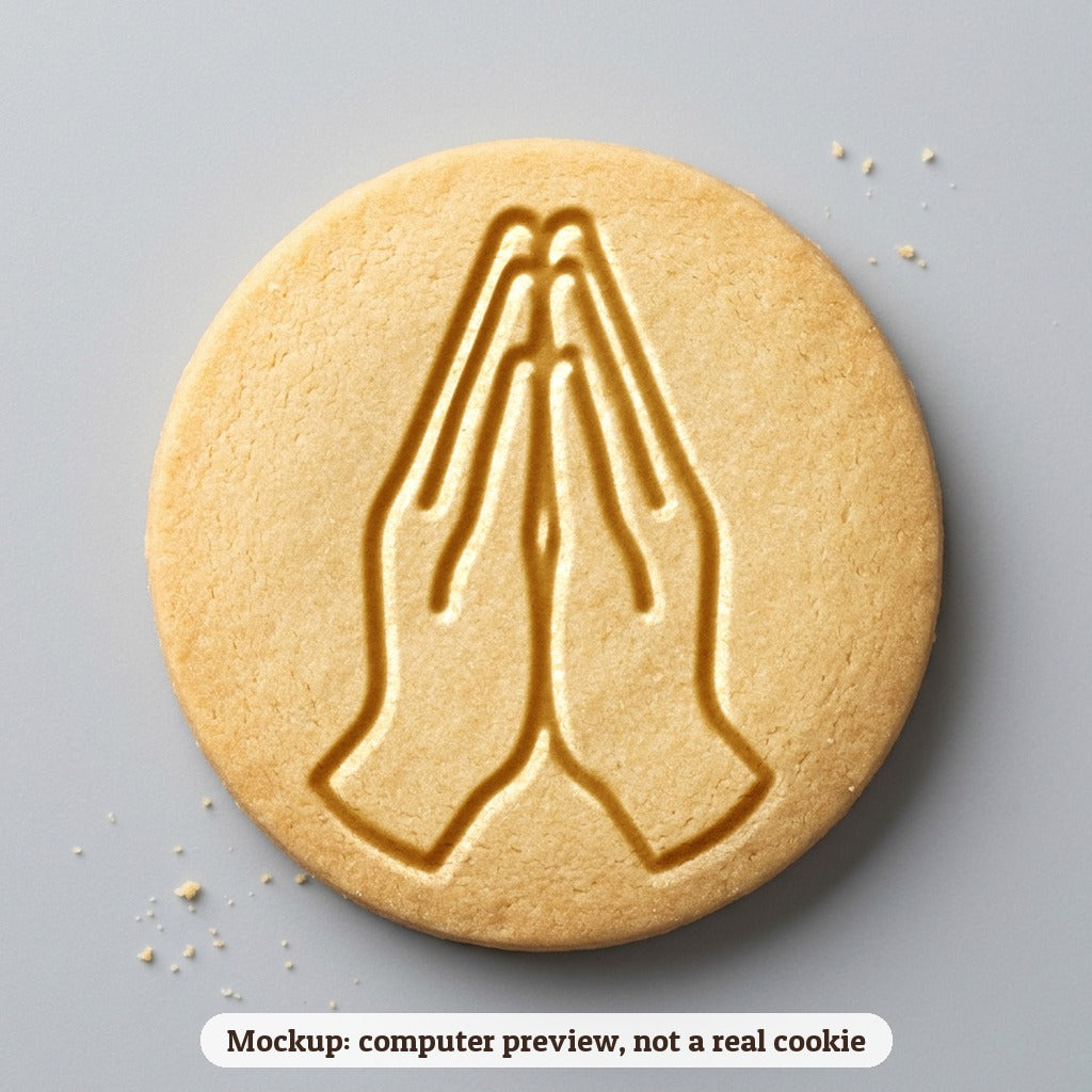 Praying Hands cookie stamp - cookie mockup, a computer preview, not a real cookie