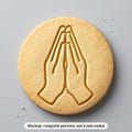 Praying Hands cookie stamp - cookie mockup, a computer preview, not a real cookie