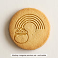 Rainbow with a Pot of Gold cookie stamp - cookie mockup, a computer preview, not a real cookie