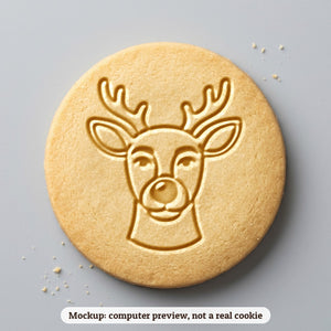 Red Nose Reindeer cookie stamp - cookie mockup, a computer preview, not a real cookie