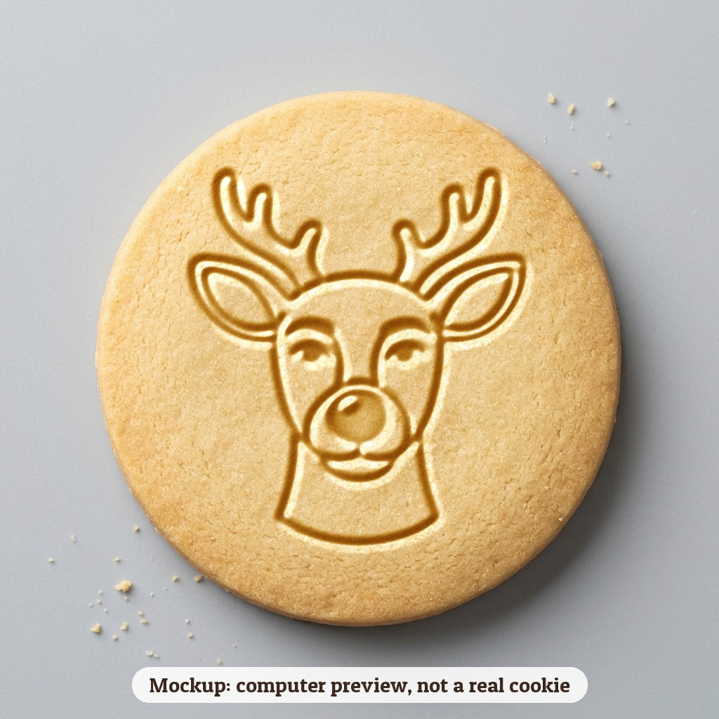 Red Nose Reindeer cookie stamp - cookie mockup, a computer preview, not a real cookie