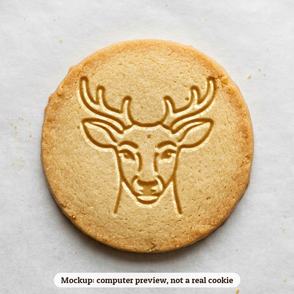 Reindeer cookie stamp - cookie mockup, a computer preview, not a real cookie
