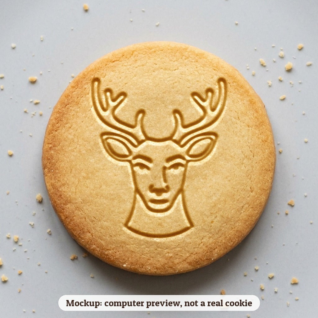 Reindeer Face cookie stamp - cookie mockup, a computer preview, not a real cookie