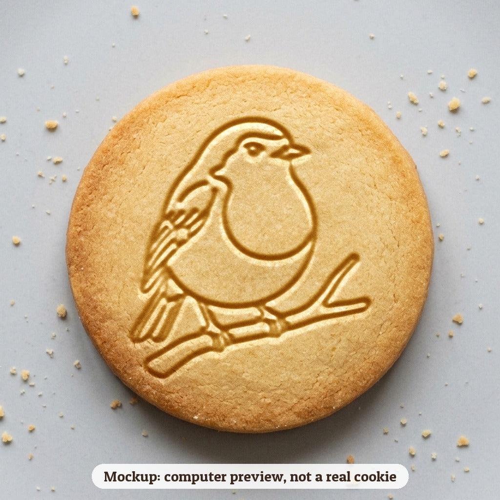 Robin on a Branch cookie stamp - cookie mockup, a computer preview, not a real cookie
