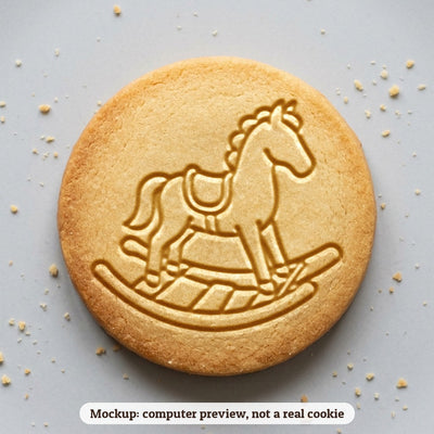 Rocking Horse cookie stamp - cookie mockup, a computer preview, not a real cookie