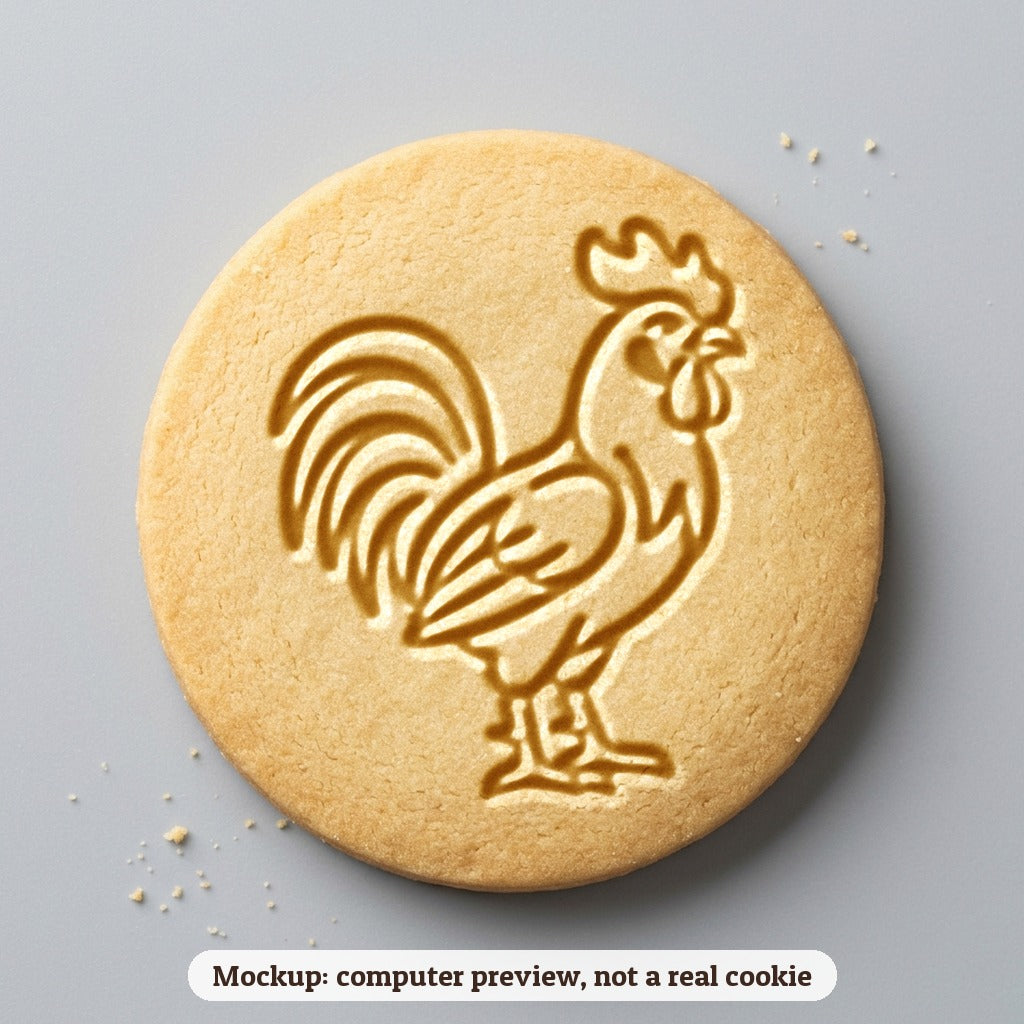 Rooster cookie stamp - cookie mockup, a computer preview, not a real cookie