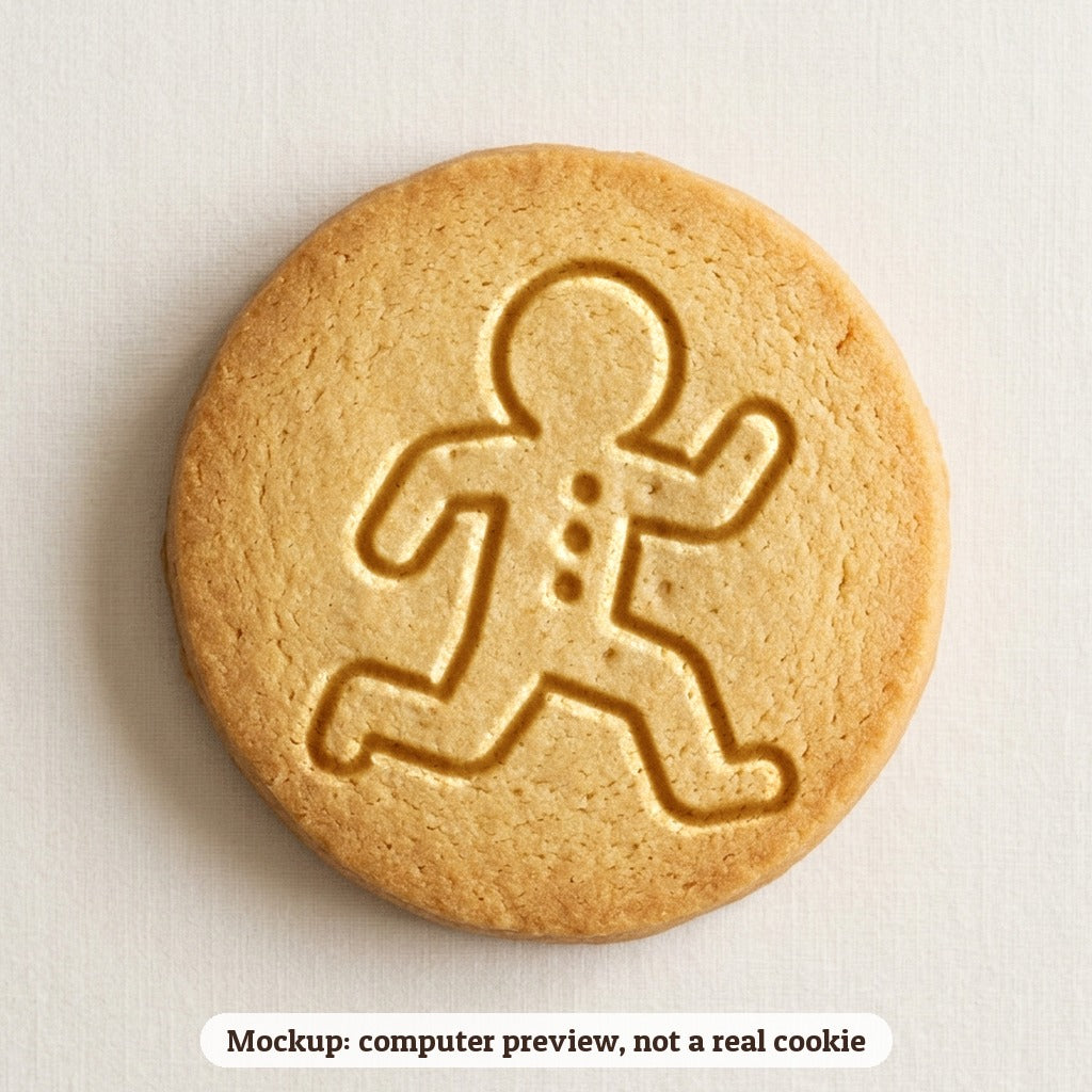 Running Gingerbread Man cookie stamp - cookie mockup, a computer preview, not a real cookie