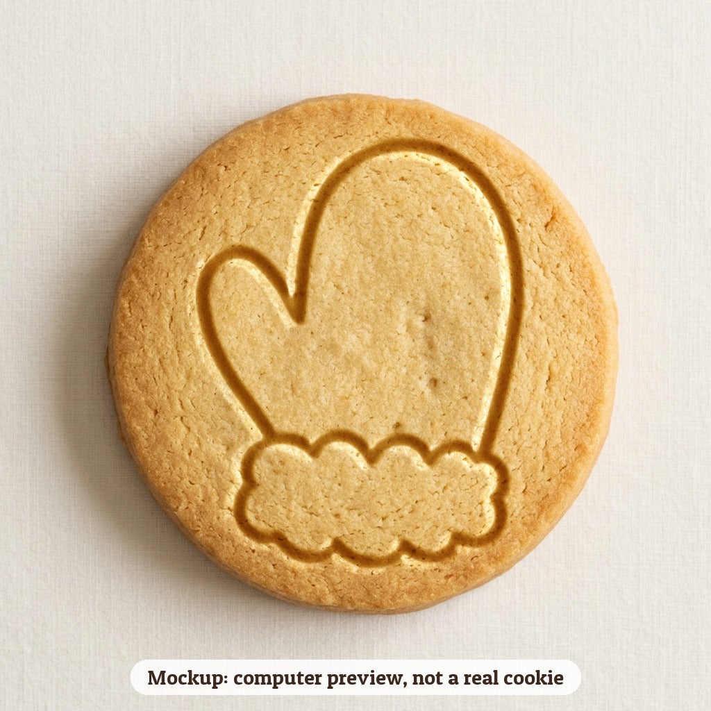 Santa Mitten cookie stamp - cookie mockup, a computer preview, not a real cookie