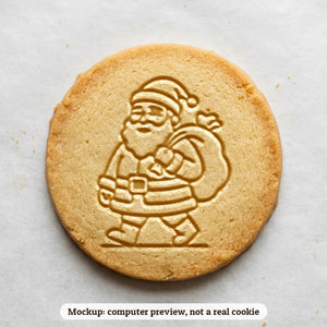 Santa with His Toy Sack cookie stamp - cookie mockup, a computer preview, not a real cookie