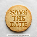 Save the Date cookie stamp - cookie mockup, a computer preview, not a real cookie