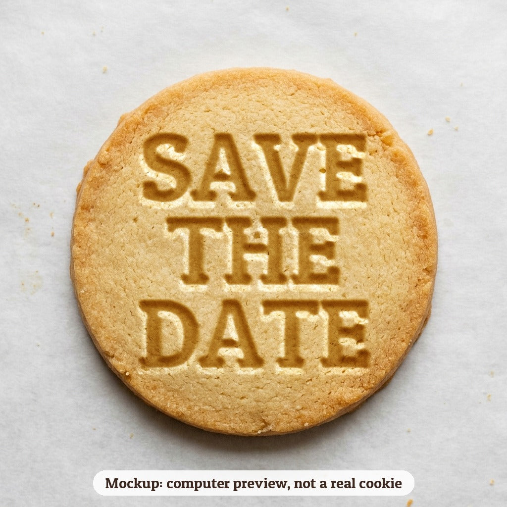 Save the Date cookie stamp - cookie mockup, a computer preview, not a real cookie