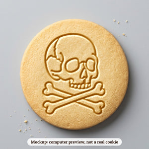 Skull and Crossbones cookie stamp - cookie mockup, a computer preview, not a real cookie