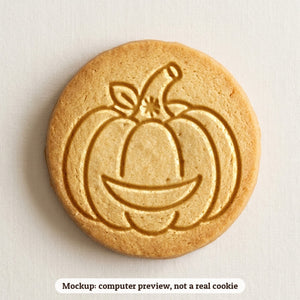 Smiling Pumpkin cookie stamp - cookie mockup, a computer preview, not a real cookie