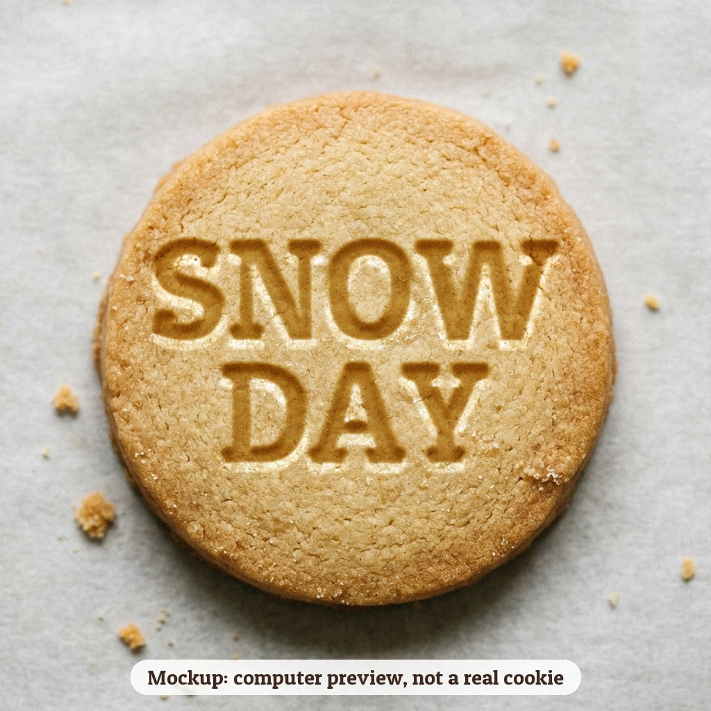 Snow Day cookie stamp - cookie mockup, a computer preview, not a real cookie