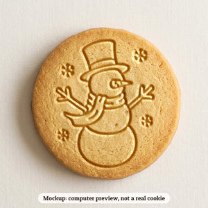 Snowman with Top Hat and Scarf cookie stamp - cookie mockup, a computer preview, not a real cookie