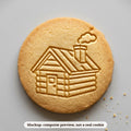 Snowy Cabin cookie stamp - cookie mockup, a computer preview, not a real cookie
