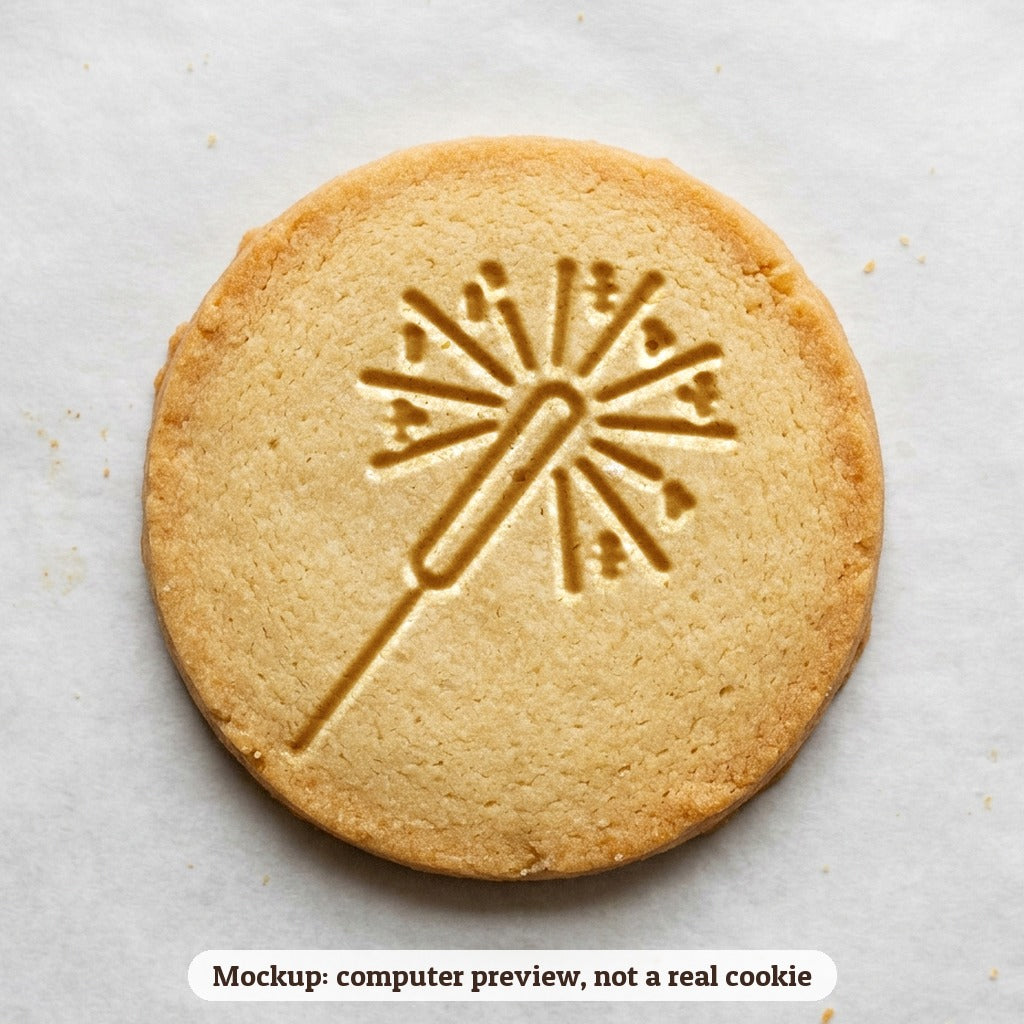 Sparkler cookie stamp - cookie mockup, a computer preview, not a real cookie