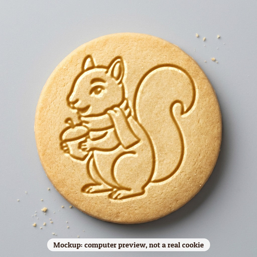 Squirrel in a Scarf cookie stamp - cookie mockup, a computer preview, not a real cookie