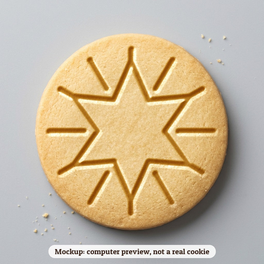 Star of David with Rays cookie stamp - cookie mockup, a computer preview, not a real cookie