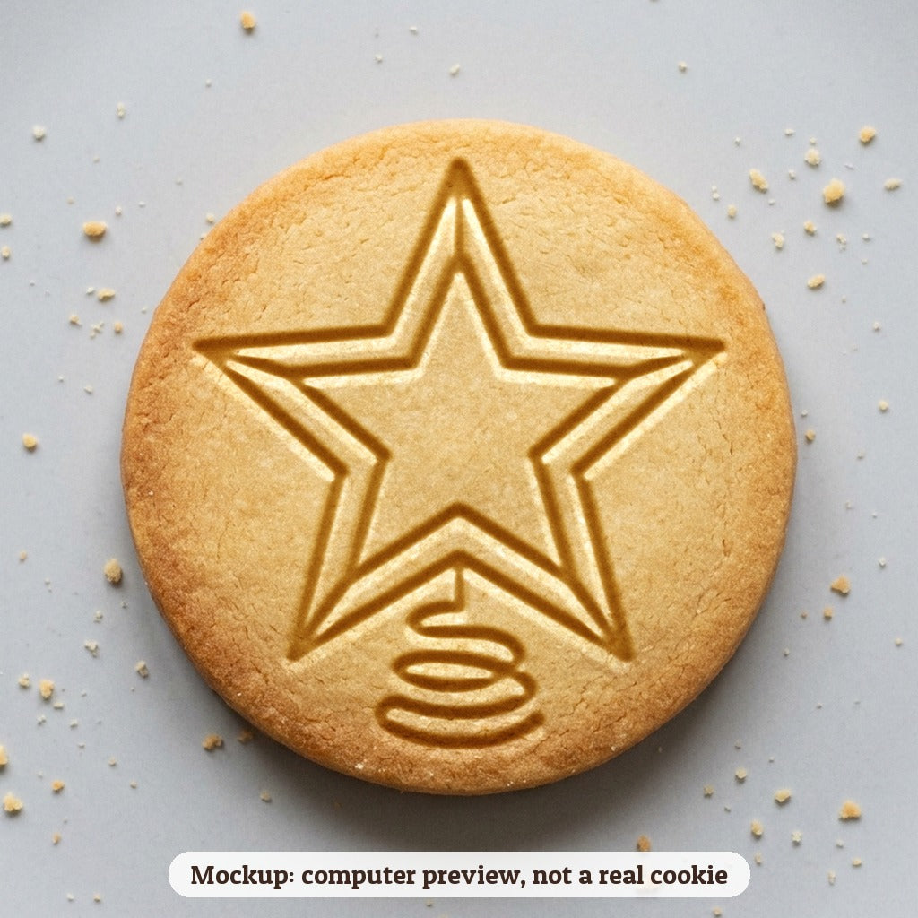 Star Tree Topper cookie stamp - cookie mockup, a computer preview, not a real cookie