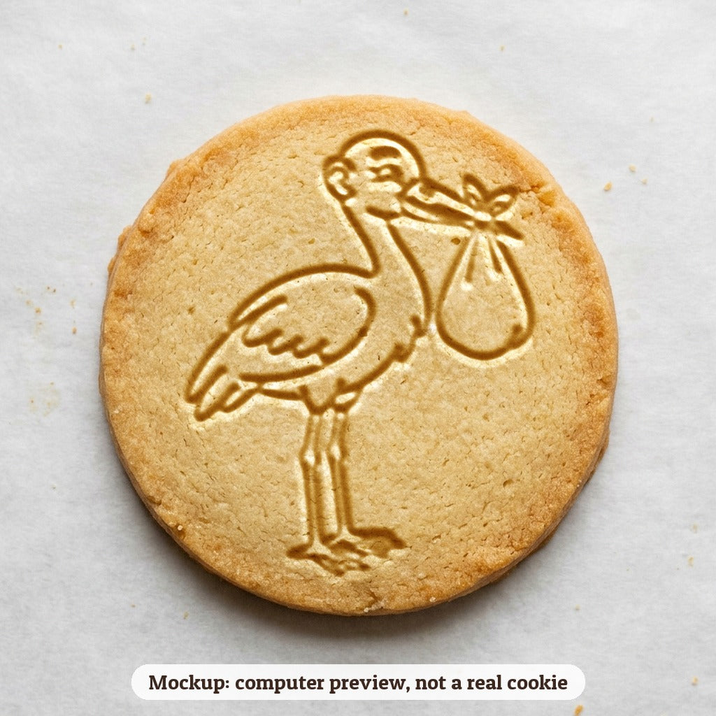 Stork with a Bundle cookie stamp - cookie mockup, a computer preview, not a real cookie