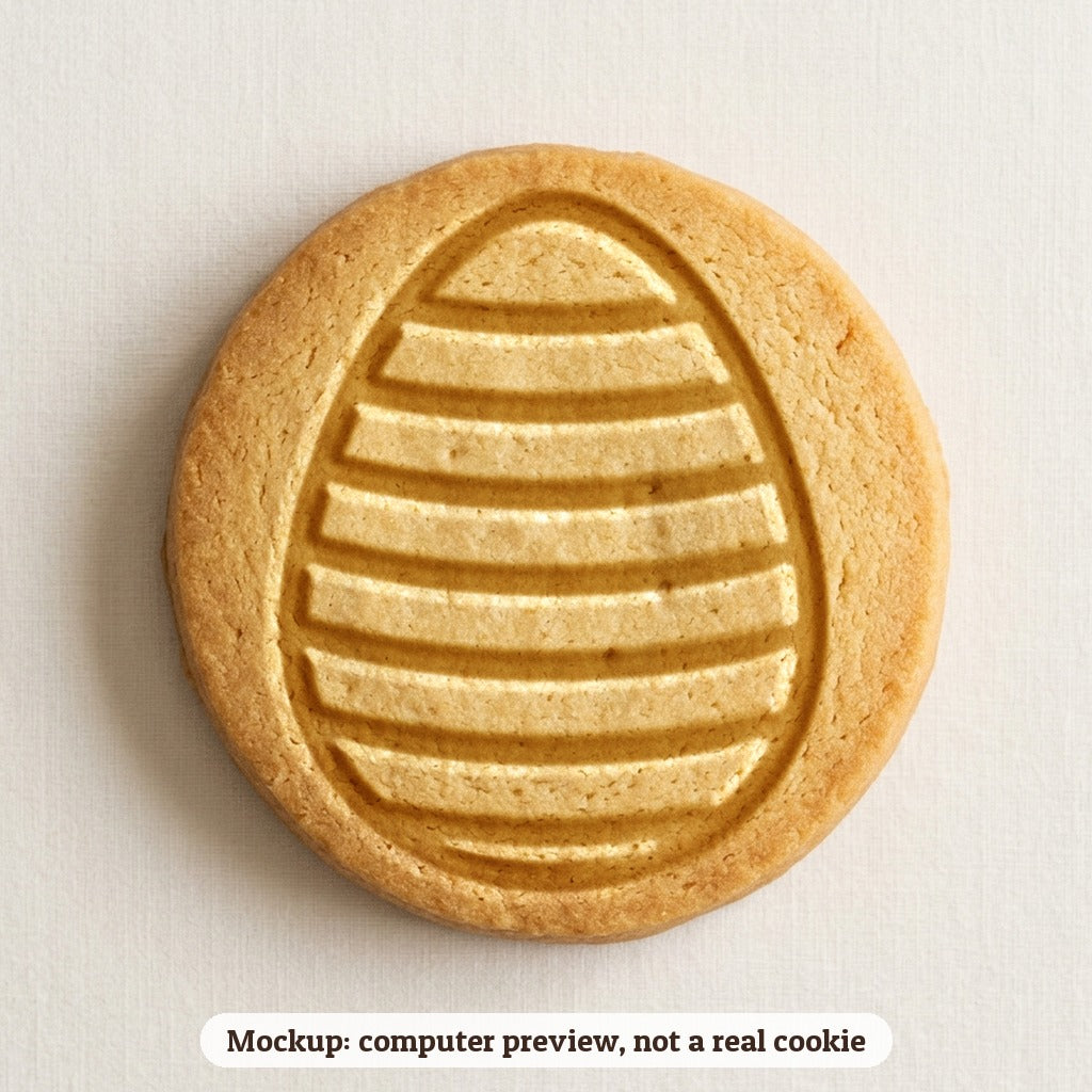 Striped Easter Egg cookie stamp - cookie mockup, a computer preview, not a real cookie