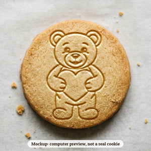 Teddy Bear with a Heart cookie stamp - cookie mockup, a computer preview, not a real cookie