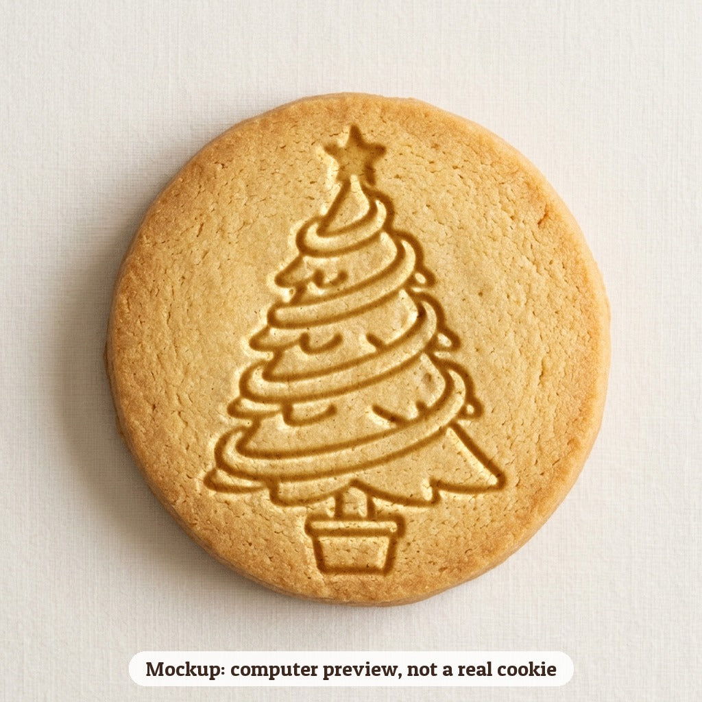 Tree with a Swirl Garland cookie stamp - cookie mockup, a computer preview, not a real cookie