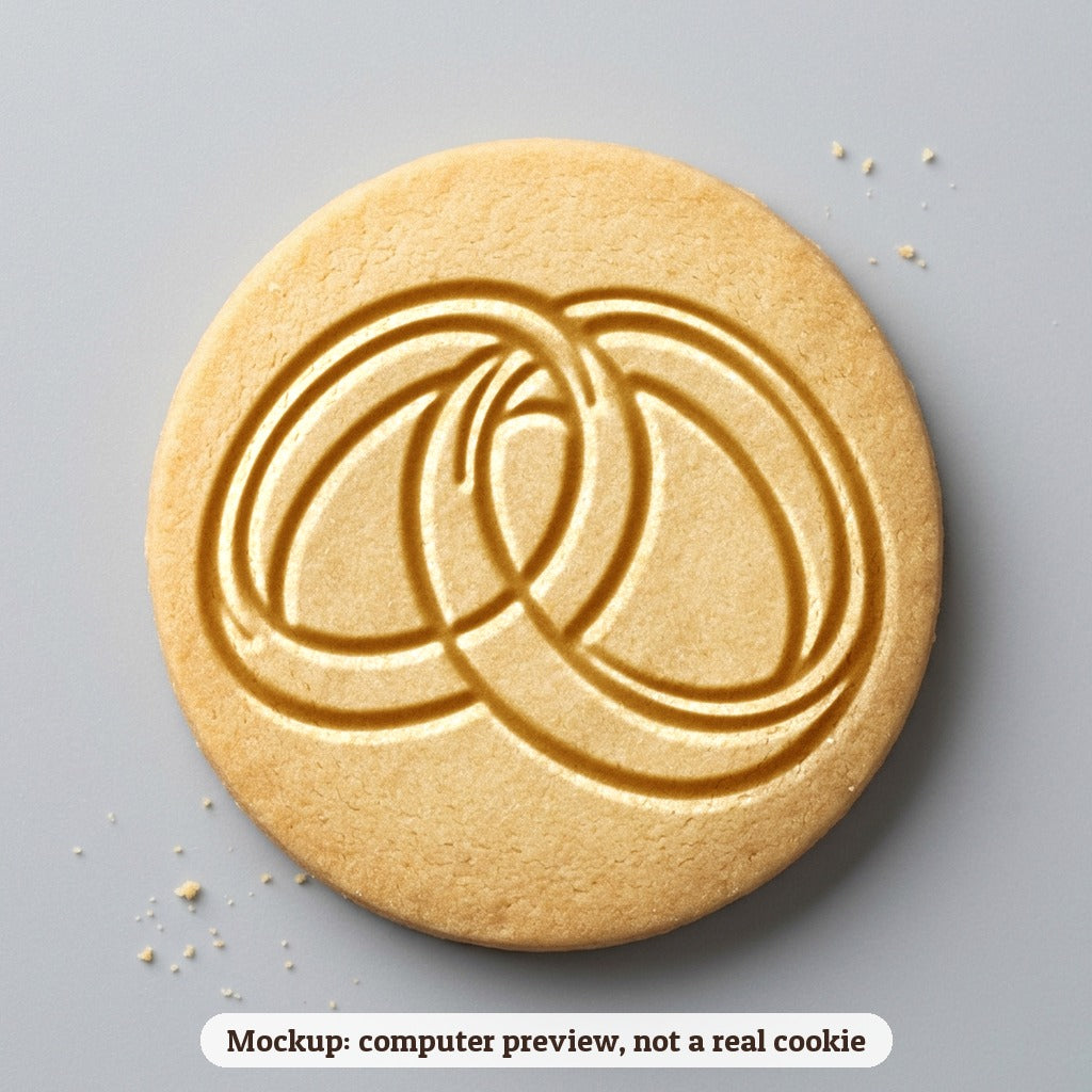 Two Rings Interlocked cookie stamp - cookie mockup, a computer preview, not a real cookie