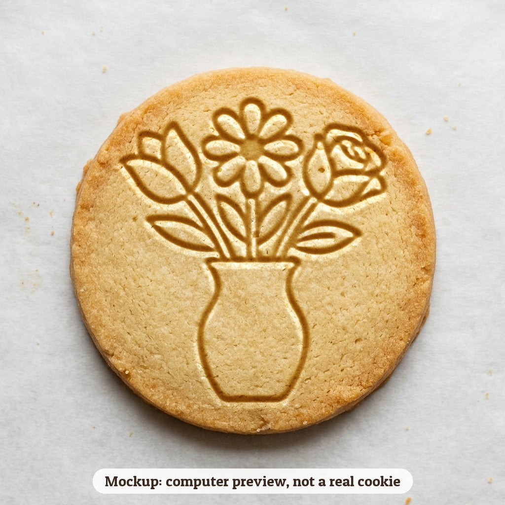 Vase of Flowers cookie stamp - cookie mockup, a computer preview, not a real cookie