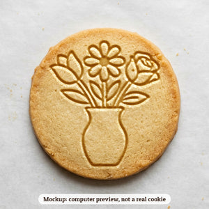 Vase of Flowers cookie stamp - cookie mockup, a computer preview, not a real cookie